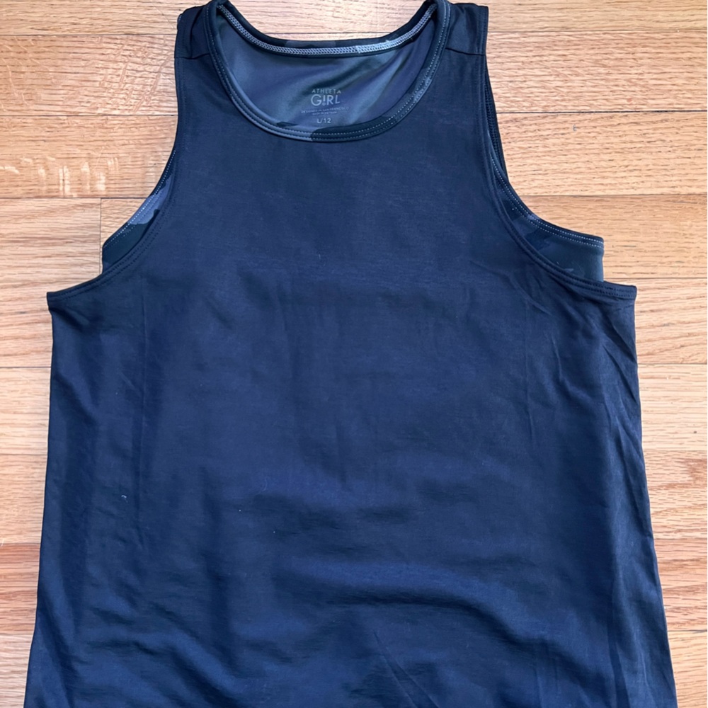 Athleta Girl Black Layered Tank Top with camo lining size L/12